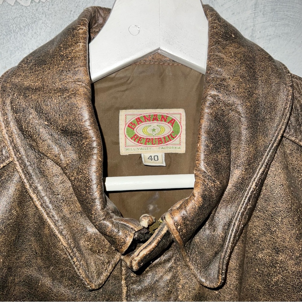 23x24 Vintage Banana Republic Leather Jacket Brown Size 40 - Picture 4 of 9